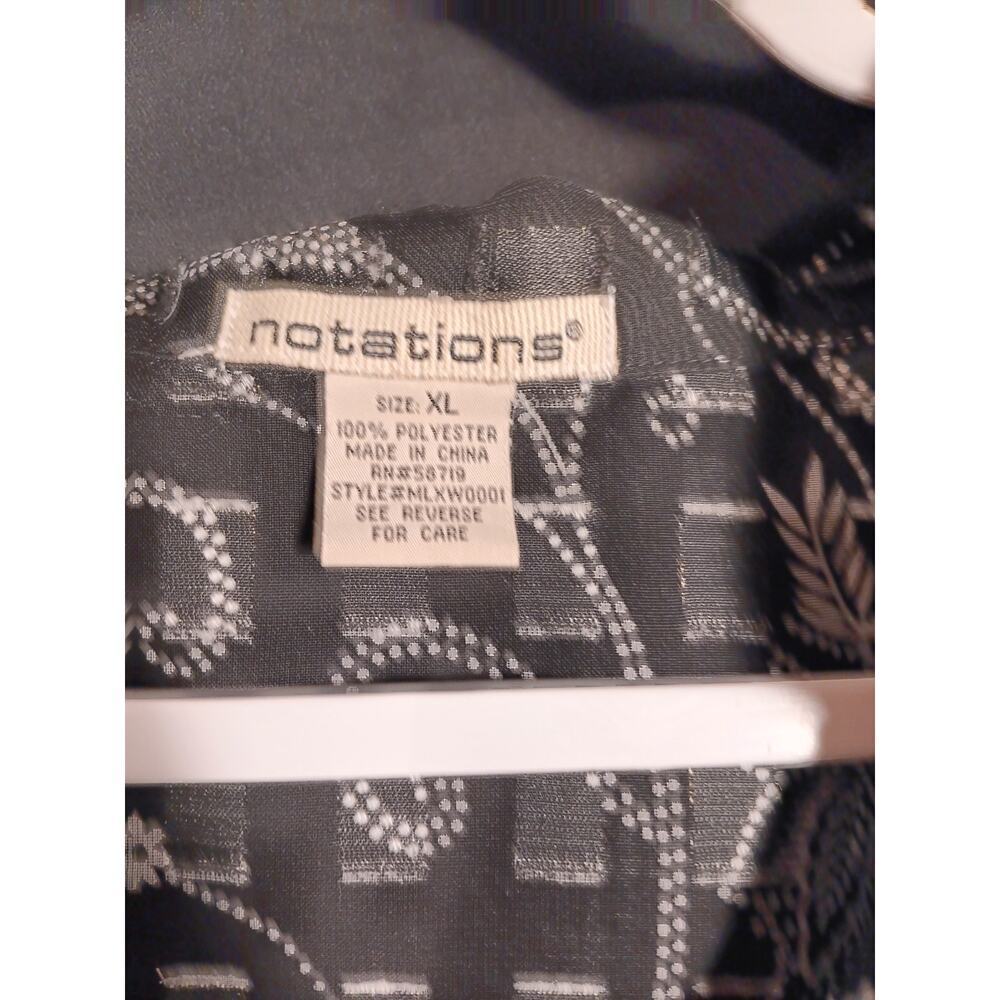 Notations XL Sheer Tie Front Black Paisley Collared Short Sleeve Summer Cardigan - Picture 2 of 6